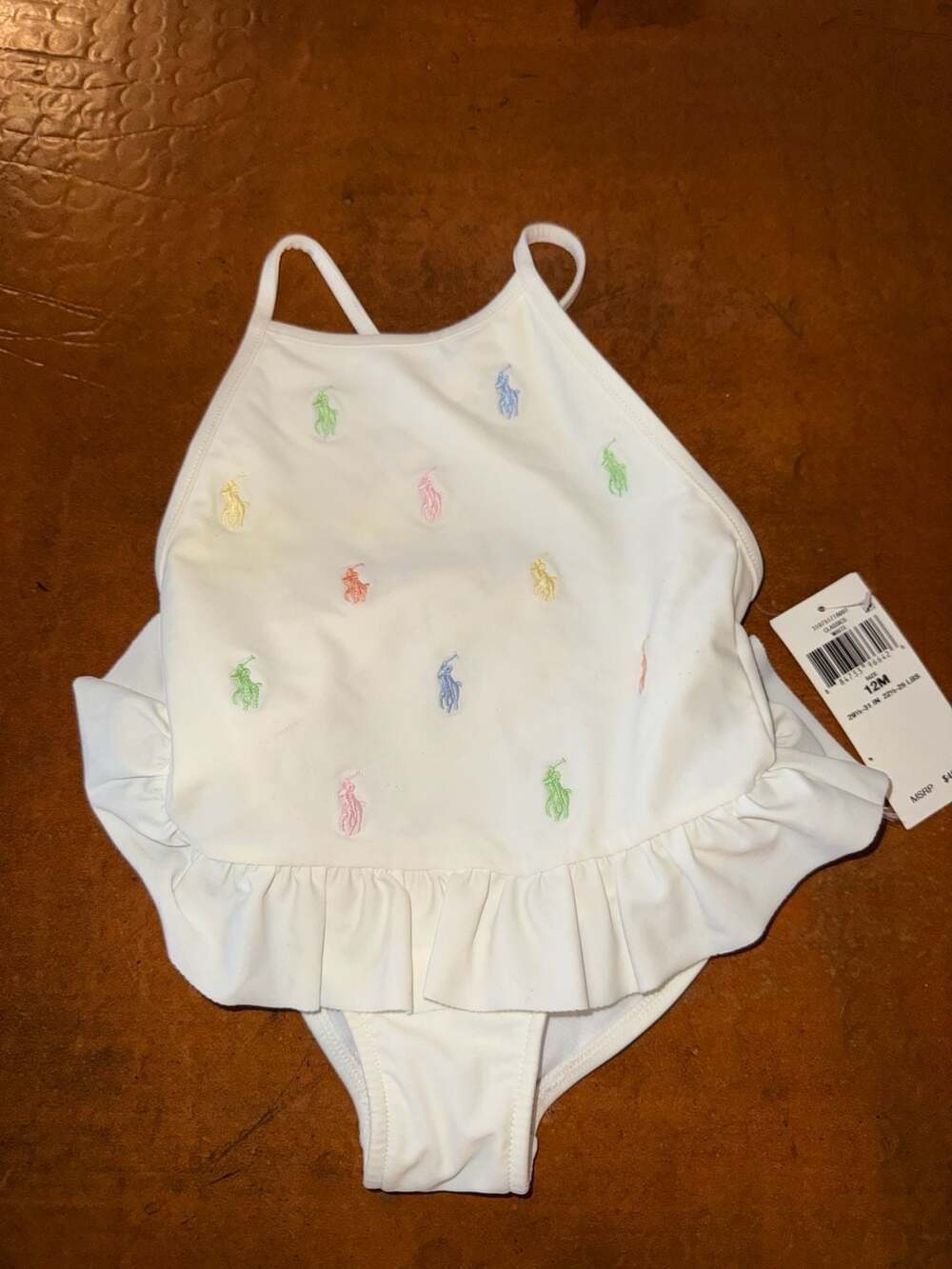 Polo Ralph Lauren Swimsuit Size 12M White Embroidered Logo Ruffle